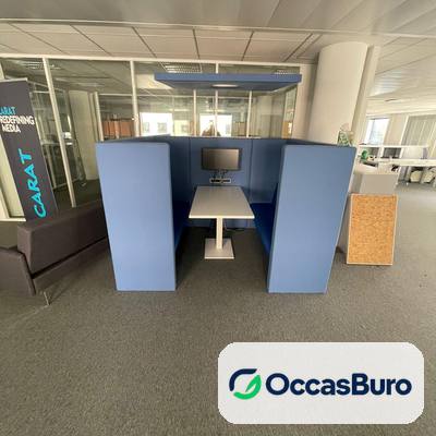 Alcôve de réunion acoustique bleue 4 places avec écran – reconditionnée