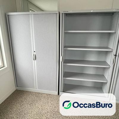 Armoire haute métallique grise à rideaux, 5 tablettes – reconditionnée