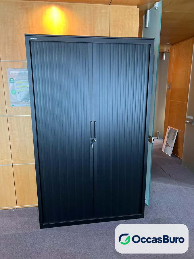 Armoire haute noire à 2 rideaux à lamelles et serrure – reconditionnée