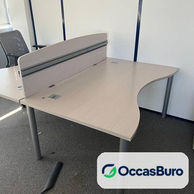 Bench 2 postes vague gris clair avec séparateur tissu – reconditionné