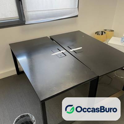 Bench de bureau noir face à face, piètement arche, reconditionné