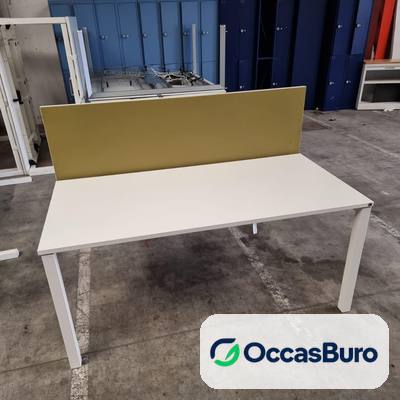 Bench face à face 2 postes blanc, écran tissu vert anis – reconditionné