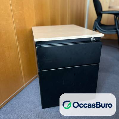 Caisson métal noir 2 tiroirs, dessus bois clair – reconditionné