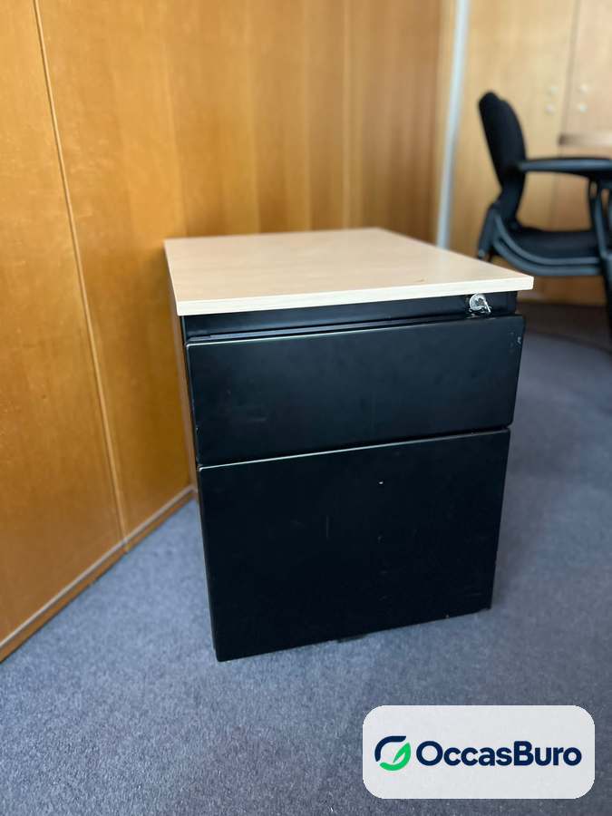 Caisson métal noir 2 tiroirs, dessus bois clair – reconditionné