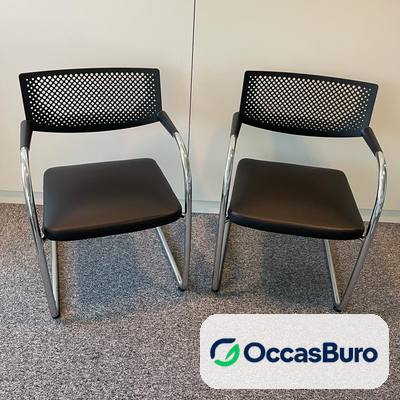Chaise Vitra Visavis noire reconditionnée, luge et accoudoirs chromés