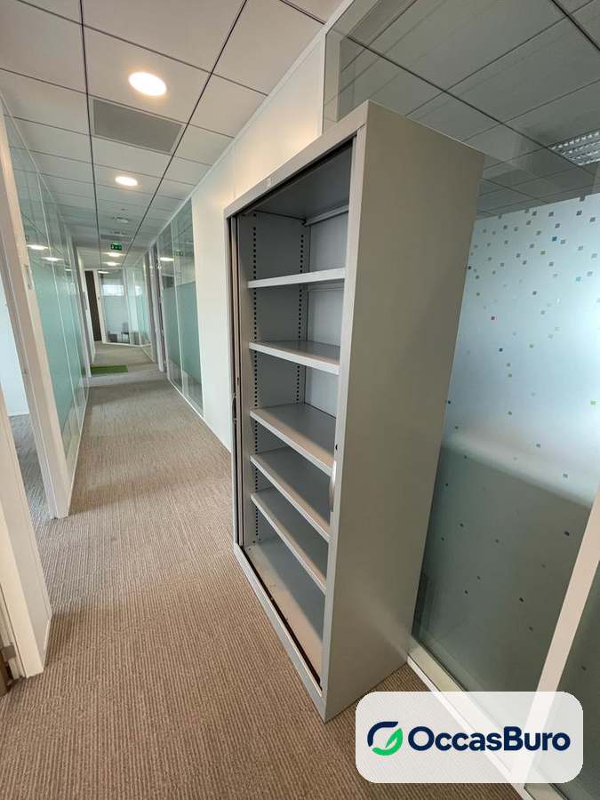 Étagère bibliothèque ouverte en métal gris, reconditionnée
