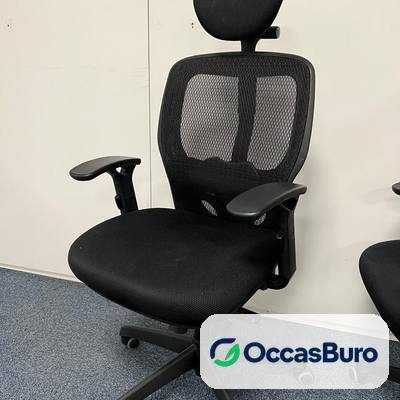 Fauteuil de bureau résille noire avec têtière, reconditionné