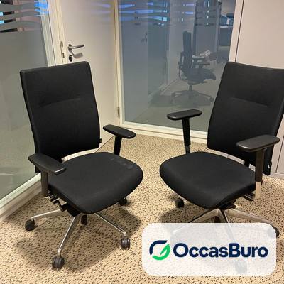 Fauteuil de travail ergonomique tissu noir, base alu poli – reconditionné