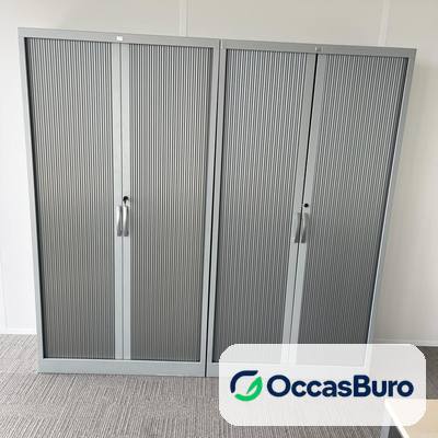 Grande armoire à rideaux en métal gris alu, reconditionnée