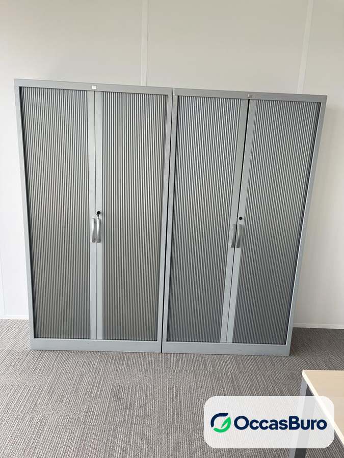 Grande armoire à rideaux en métal gris alu, reconditionnée