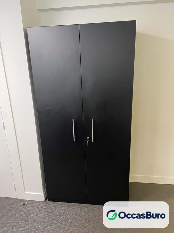 Grande armoire noire reconditionnée à 2 portes et tablettes réglables