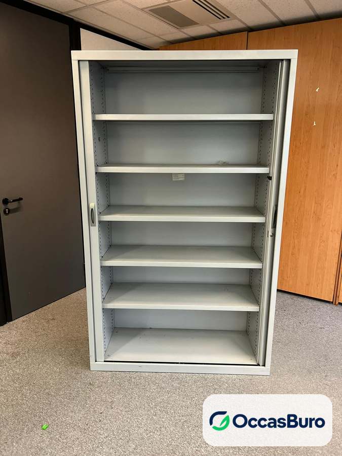 Rayonnage métallique haut ouvert gris pour archives – reconditionné