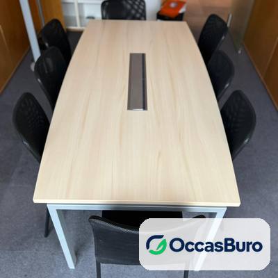 Table de réunion 6-8 places stratifié bois clair, pieds gris clair