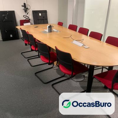 Table de réunion ovale en bois clair pour 16, reconditionnée