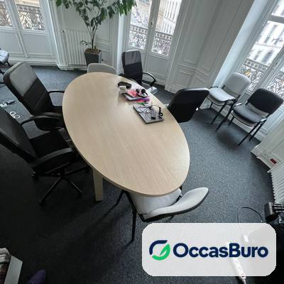 Table de réunion ovale finition chêne clair blanchi, 6 places
