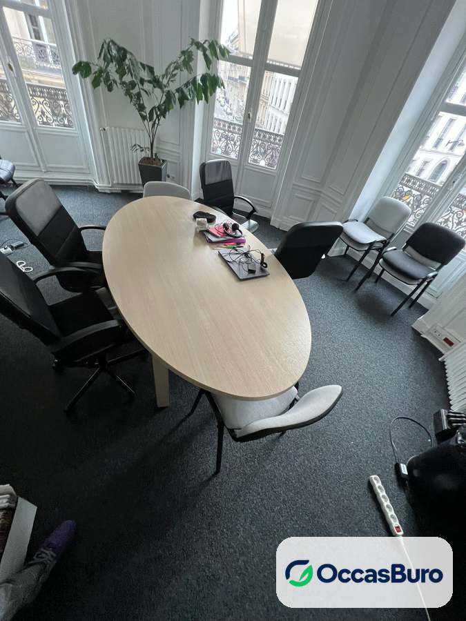 Table de réunion ovale finition chêne clair blanchi, 6 places