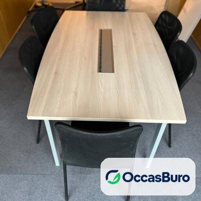 Table de réunion tonneau 6-8 places bois clair, pieds blancs