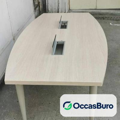 Table de réunion tonneau chêne blanchi, 2 trappes – reconditionnée