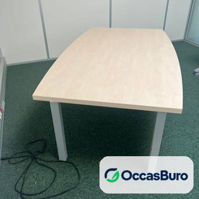 Table de réunion tonneau ton érable 6-8 places, pieds gris – reconditionnée