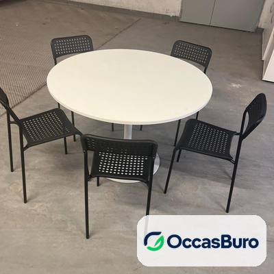 Table ronde 4 personnes tout blanc sur pied tulipe – reconditionnée
