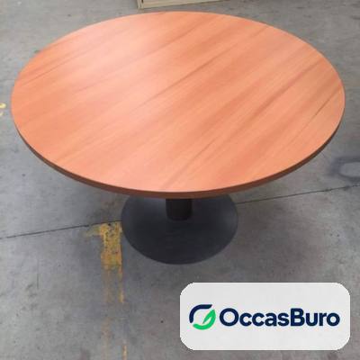 Table ronde 4 places merisier sur pied central noir – reconditionnée
