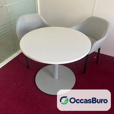 Table ronde blanche 3-4 places sur pied central gris – reconditionnée