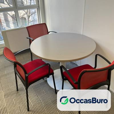 Table ronde blanche sur pied central blanc, 4 personnes – reconditionnée